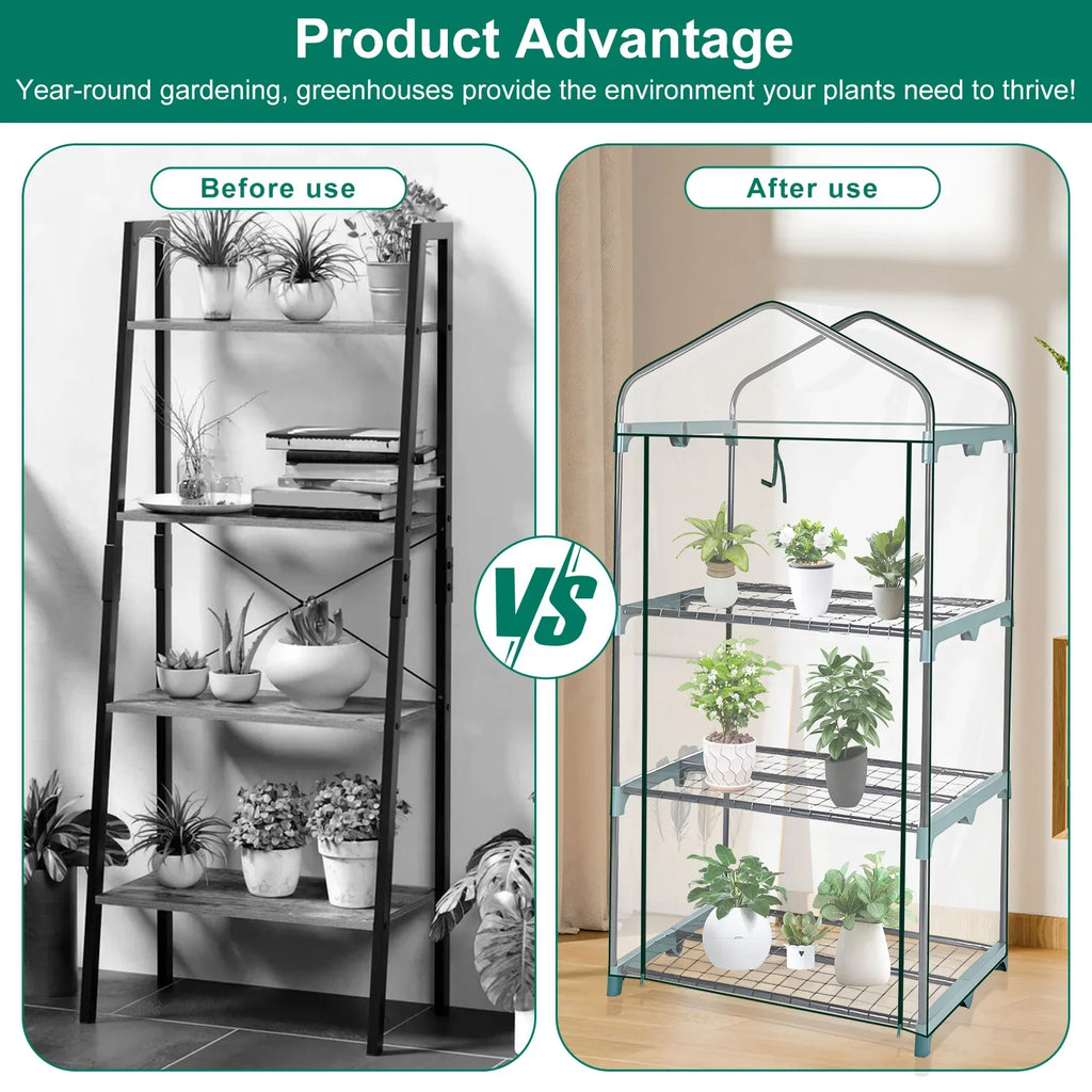 EcoGrow – Mini Invernadero de 4 Estantes con Cubierta PVC